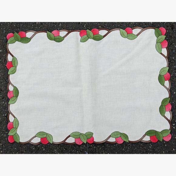 Set 11 Unused Hand Applique Cherry Fruit Vines Cotton Placemats ~ Vintage 1980's - Picture 1 of 6